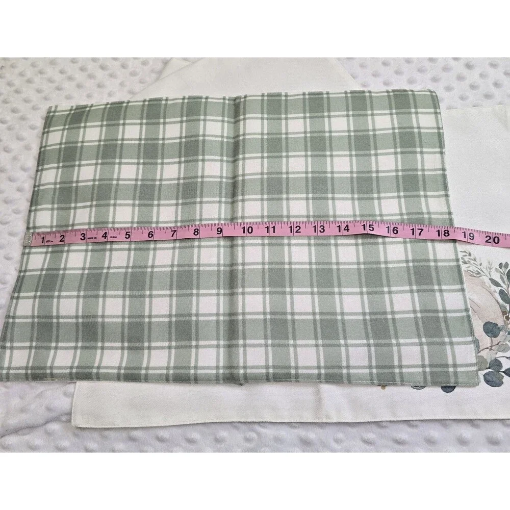 Reversible Fall Pumpkin Plaid Placemats Set Robert Stanley Eucalyptus Watercolor